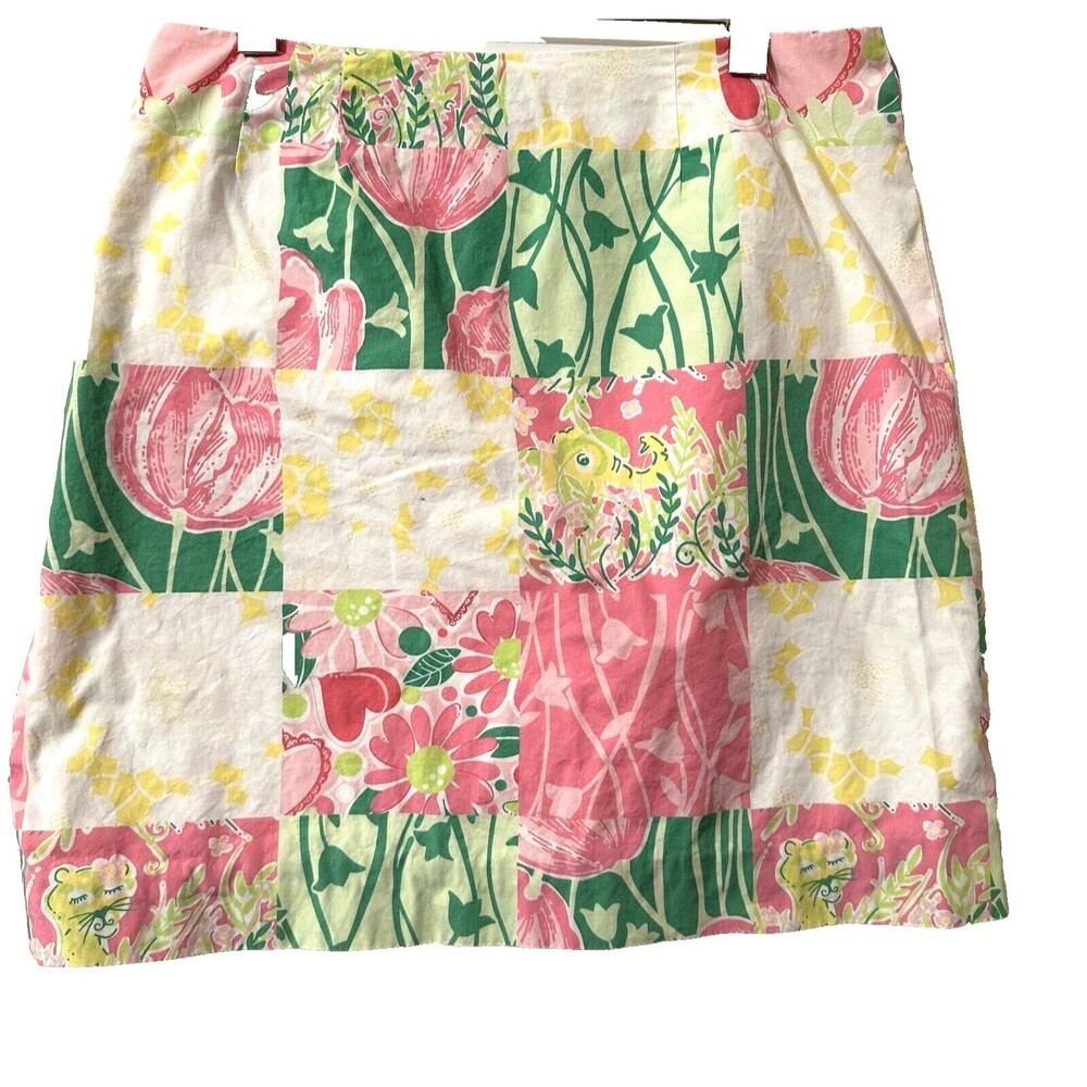 Vintage Lilly Pulitzer Skirt Women's Patchwork Floral Resort Pink Green 6